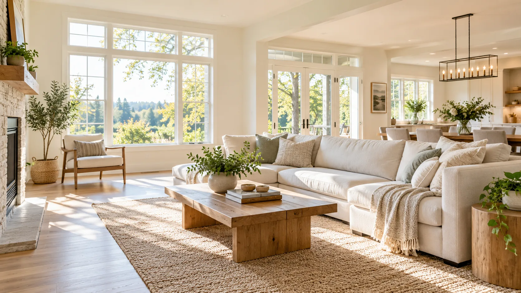 Bright, welcoming and freshly cleaned living room in a contemporary home.