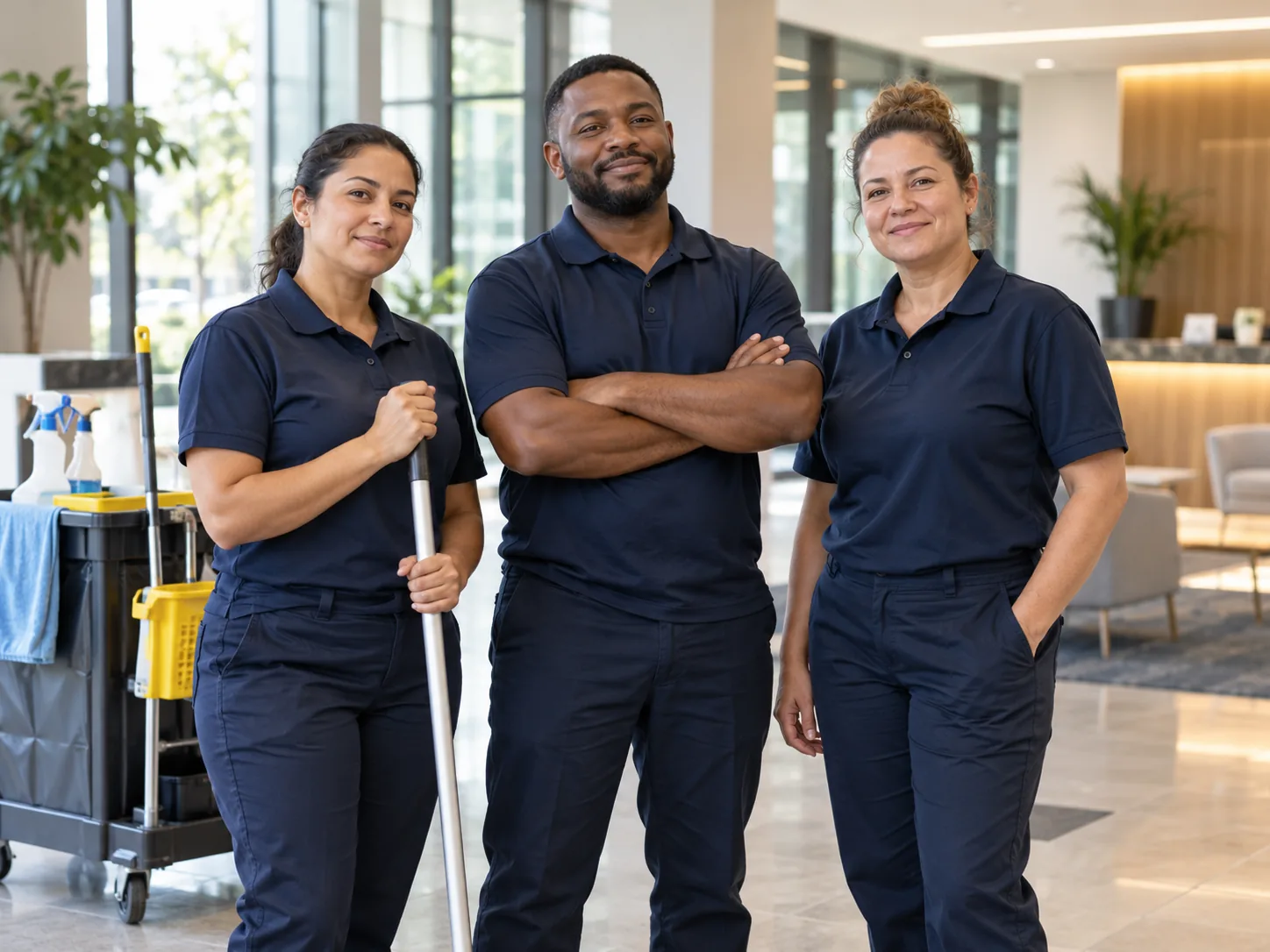 Conceptual image of a generic cleaning team; not a depiction of Sandra Vizcarra or actual employees.